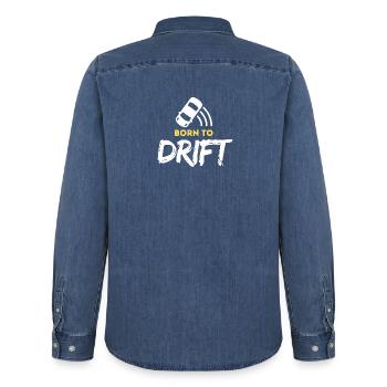 Geboren, um sich treiben zu lassen - Männer Jeanshemd Organic von Stanley/Stella - verwaschenes Mittelblau  - Hinten - AI Model Male 185 light (185cm)