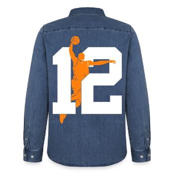 NUMÉRO 12 : 12E ANNIVERSAIRE DE BASKET-BALL - Chemise en denim homme bio Stanley/Stella - bleu moyen délavé  - Dos - AI Model Male 185 light (185cm)