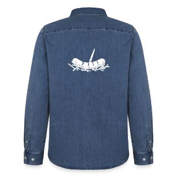 French fries currywurst - Men’s Organic Denim Shirt by Stanley/Stella - mid washy  - Back - AI Model Male 185 light (185cm)