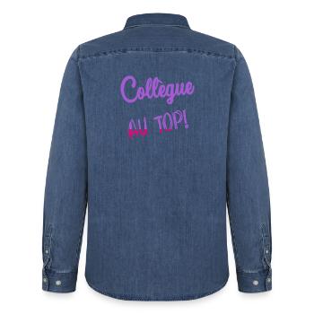 KOLLEGE - Männer Jeanshemd Organic von Stanley/Stella - verwaschenes Mittelblau  - Hinten - AI Model Male 185 light (185cm)