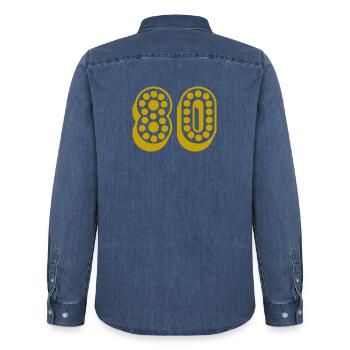 80. 80 JAHRE. 80-JÄHRIGES JUBILÄUM. 80. GEBURTSTAG. - Männer Jeanshemd Organic von Stanley/Stella - verwaschenes Mittelblau  - Hinten - AI Model Male 185 light (185cm)