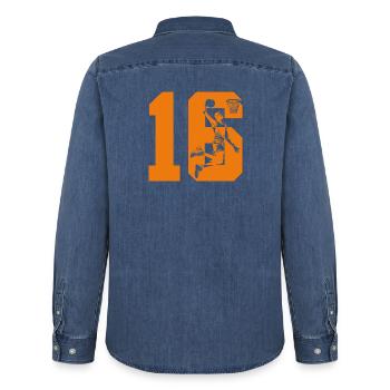 NUMÉRO 16 : 16E ANNIVERSAIRE DE BASKET-BALL - Chemise en denim homme bio Stanley/Stella - bleu moyen délavé  - Dos - AI Model Male 185 light (185cm)