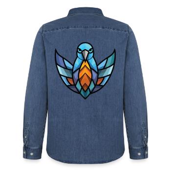 Taube Buntes Aquarell Tier Haustier Illustration - Männer Jeanshemd Organic von Stanley/Stella - verwaschenes Mittelblau  - Hinten - AI Model Male 185 light (185cm)