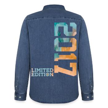 9. GEBURTSTAG LIMITED EDITION 2017 - Männer Jeanshemd Organic von Stanley/Stella - verwaschenes Mittelblau  - Hinten - AI Model Male 185 light (185cm)