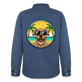 Pudelpointer Chien Race Dessin Animé Lunettes De Soleil Plage - Chemise en denim homme bio Stanley/Stella - bleu moyen délavé  - Dos - AI Model Male 185 light (185cm)