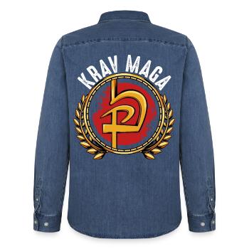 Krav Maga - Men’s Organic Denim Shirt by Stanley/Stella - mid washy  - Back - AI Model Male 185 light (185cm)