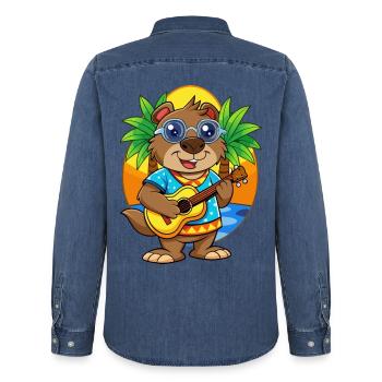 Lustige Biber Cartoon Sommer Strand Sonnenbrille - Männer Jeanshemd Organic von Stanley/Stella - verwaschenes Mittelblau  - Hinten - AI Model Male 185 light (185cm)