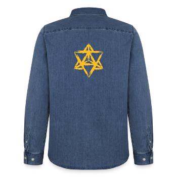 Merkaba Symbol Heilige Geometrie - Männer Jeanshemd Organic von Stanley/Stella - verwaschenes Mittelblau  - Hinten - AI Model Male 185 light (185cm)