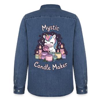 Mystic Candle Maker. - Men’s Organic Denim Shirt by Stanley/Stella - mid washy  - Back - AI Model Male 185 light (185cm)