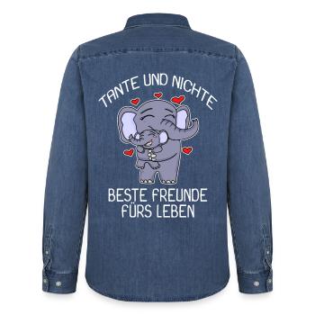 Tante und Nichte Bindung Beste Freunde Elefanten - Männer Jeanshemd Organic von Stanley/Stella - verwaschenes Mittelblau  - Hinten - AI Model Male 185 light (185cm)