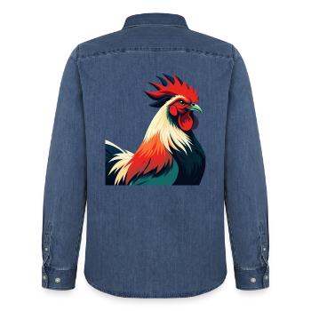 Rooster Cartoon Character Colorful Pet Animal - Men’s Organic Denim Shirt by Stanley/Stella - mid washy  - Back - AI Model Male 185 light (185cm)