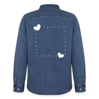 Herz Rahmen Ornament Linie Weiß - Männer Jeanshemd Organic von Stanley/Stella - verwaschenes Mittelblau  - Hinten - AI Model Male 185 light (185cm)