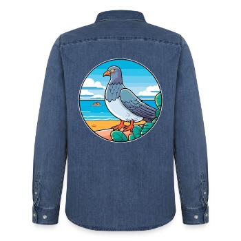 Taube Aquarell Cartoon Kawaii Clipart Tier - Männer Jeanshemd Organic von Stanley/Stella - verwaschenes Mittelblau  - Hinten - AI Model Male 185 light (185cm)