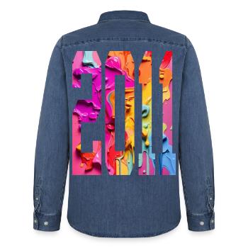 BUNT 15TH BIRTHDAY 2011 - Men’s Organic Denim Shirt by Stanley/Stella - mid washy  - Back - AI Model Male 185 light (185cm)