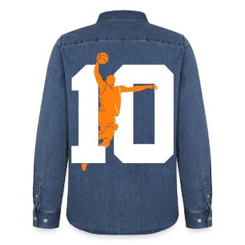NUMÉRO 10 : 10E ANNIVERSAIRE DE BASKET-BALL - Chemise en denim homme bio Stanley/Stella - bleu moyen délavé  - Dos - AI Model Male 185 light (185cm)