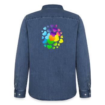 Herzen Herz viele Herzen - Männer Jeanshemd Organic von Stanley/Stella - verwaschenes Mittelblau  - Hinten - AI Model Male 185 light (185cm)