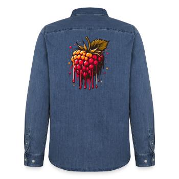 Zweifarbige tropfende Himbeere - Männer Jeanshemd Organic von Stanley/Stella - verwaschenes Mittelblau  - Hinten - AI Model Male 185 light (185cm)