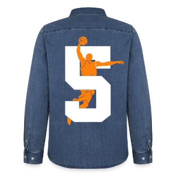 NUMÉRO 5 BASKETBALL 5E ANNIVERSAIRE - Chemise en denim homme bio Stanley/Stella - bleu moyen délavé  - Dos - AI Model Male 185 light (185cm)