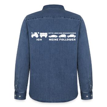Ich meine Follower - Liken und kommentieren - Männer Jeanshemd Organic von Stanley/Stella - verwaschenes Mittelblau  - Hinten - AI Model Male 185 light (185cm)