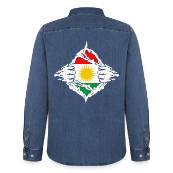 Kurdistan Kurde Flagge - Männer Jeanshemd Organic von Stanley/Stella - verwaschenes Mittelblau  - Hinten - AI Model Male 185 light (185cm)
