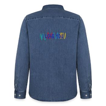VALENTINSTAG. ICH LIEBE DICH. ICH LIEBE DICH. LIEBE. LIEBE - Männer Jeanshemd Organic von Stanley/Stella - verwaschenes Mittelblau  - Hinten - AI Model Male 185 light (185cm)