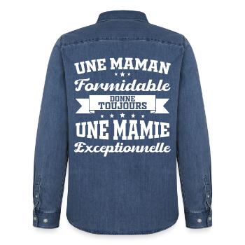 Gift for Grandma - An Exceptional Granny - Men’s Organic Denim Shirt by Stanley/Stella - mid washy  - Back - AI Model Male 185 light (185cm)