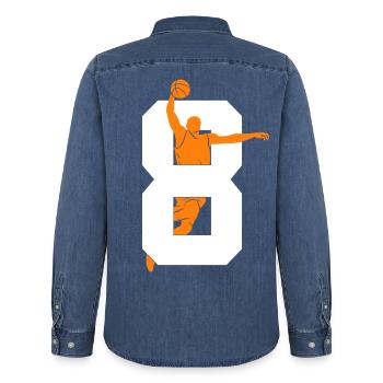 NUMÉRO 8 BASKETBALL 8E ANNIVERSAIRE - Chemise en denim homme bio Stanley/Stella - bleu moyen délavé  - Dos - AI Model Male 185 light (185cm)