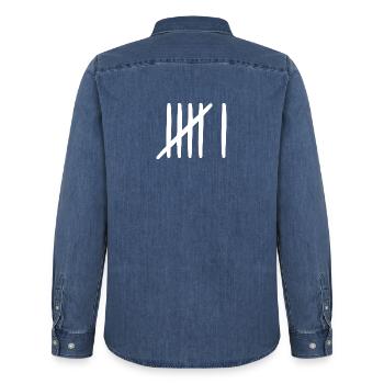 6 Geburtstag Strichliste 6 Jahre alt - Männer Jeanshemd Organic von Stanley/Stella - verwaschenes Mittelblau  - Hinten - AI Model Male 185 light (185cm)