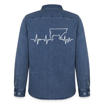 Kuh Herzschlag von Kühen - Männer Jeanshemd Organic von Stanley/Stella - verwaschenes Mittelblau  - Hinten - AI Model Male 185 light (185cm)