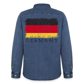 Deutschland Deutsche Flagge Deutschlandflagge - Männer Jeanshemd Organic von Stanley/Stella - verwaschenes Mittelblau  - Hinten - AI Model Male 185 light (185cm)