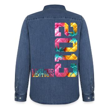 13TH BIRTHDAY LIMITED EDITION 2013 - Men’s Organic Denim Shirt by Stanley/Stella - mid washy  - Back - AI Model Male 185 light (185cm)