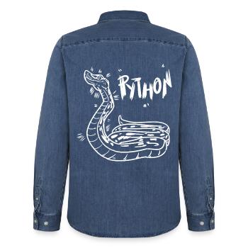 Anmutige Python Terrarienfreund - Männer Jeanshemd Organic von Stanley/Stella - verwaschenes Mittelblau  - Hinten - AI Model Male 185 light (185cm)