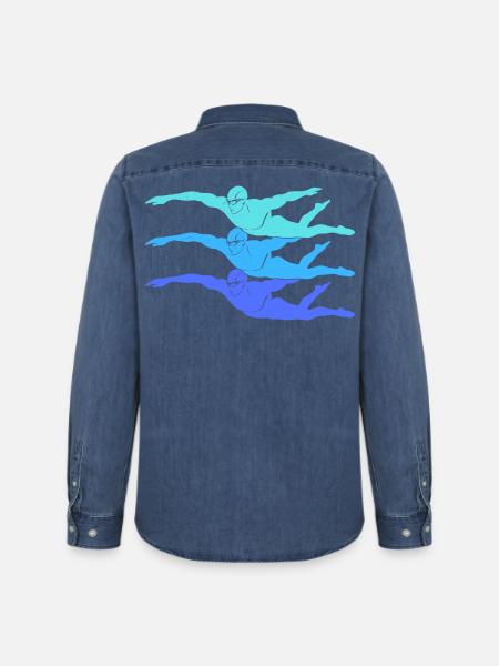 Schwimmen Schwimmsport Kinder Schwimm Schwimmer - Männer Jeanshemd Organic von Stanley/Stella - verwaschenes Mittelblau 