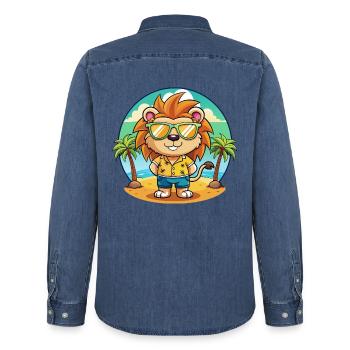 Löwe Lustige Cartoon Sommer Strand Sonnenbrille - Männer Jeanshemd Organic von Stanley/Stella - verwaschenes Mittelblau  - Hinten - AI Model Male 185 light (185cm)