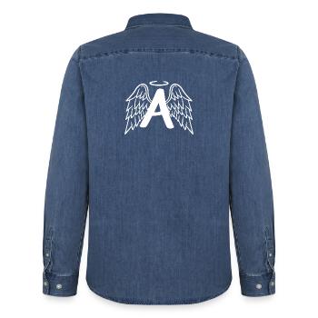 Schutzengel mit Engelsflügel Buchstabe A - Männer Jeanshemd Organic von Stanley/Stella - verwaschenes Mittelblau  - Hinten - AI Model Male 185 light (185cm)