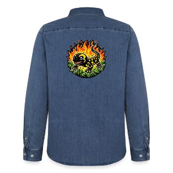 Fire salamander - Men’s Organic Denim Shirt by Stanley/Stella - mid washy  - Back - AI Model Male 185 light (185cm)