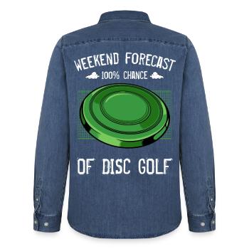 Frisbee - Men’s Organic Denim Shirt by Stanley/Stella - mid washy  - Back - AI Model Male 185 light (185cm)