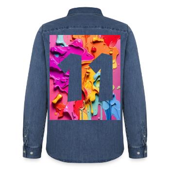 NR. 11 NUMMER 11 BUNT 11. GEBURTSTAG - Männer Jeanshemd Organic von Stanley/Stella - verwaschenes Mittelblau  - Hinten - AI Model Male 185 light (185cm)