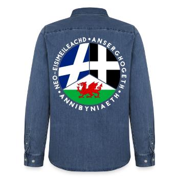 Schottische, walisische, kornische Unabhängigkeit, keltisch - Männer Jeanshemd Organic von Stanley/Stella - verwaschenes Mittelblau  - Hinten - AI Model Male 185 light (185cm)
