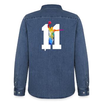NUMMER 11 BASKETBALL 11. GEBURTSTAG - Männer Jeanshemd Organic von Stanley/Stella - verwaschenes Mittelblau  - Hinten - AI Model Male 185 light (185cm)