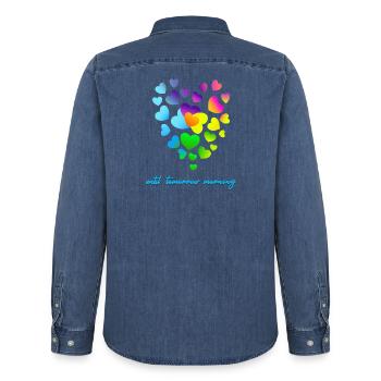 Herzen bunte Herzen Herzen Haufen - Männer Jeanshemd Organic von Stanley/Stella - verwaschenes Mittelblau  - Hinten - AI Model Male 185 light (185cm)