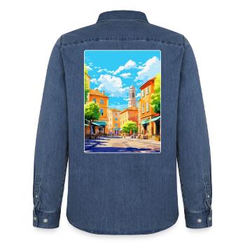 Aix En Provence Frankreich Vintage Reiseposter WPA - Männer Jeanshemd Organic von Stanley/Stella - verwaschenes Mittelblau  - Hinten - AI Model Male 185 light (185cm)