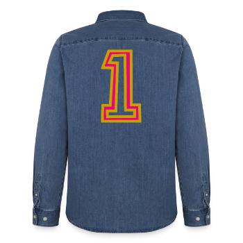 1. 1 JAHR - Männer Jeanshemd Organic von Stanley/Stella - verwaschenes Mittelblau  - Hinten - AI Model Male 185 light (185cm)