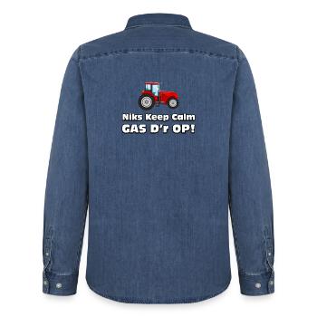 Bauer - Nichts Ruhiges, Gas drauf! Bauern Traktor - Männer Jeanshemd Organic von Stanley/Stella - verwaschenes Mittelblau  - Hinten - AI Model Male 185 light (185cm)