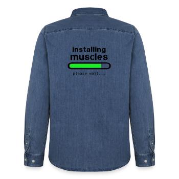Aufbau von Muskeln - Männer Jeanshemd Organic von Stanley/Stella - verwaschenes Mittelblau  - Hinten - AI Model Male 185 light (185cm)