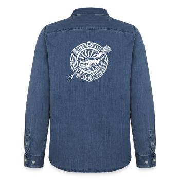 Logo de tuning automobile - Chemise en denim homme bio Stanley/Stella - bleu moyen délavé  - Dos - AI Model Male 185 light (185cm)