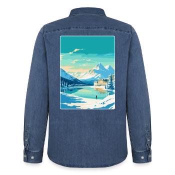 St Moritz Switzerland Vintage Travel Poster WPA - Men’s Organic Denim Shirt by Stanley/Stella - mid washy  - Back - AI Model Male 185 light (185cm)