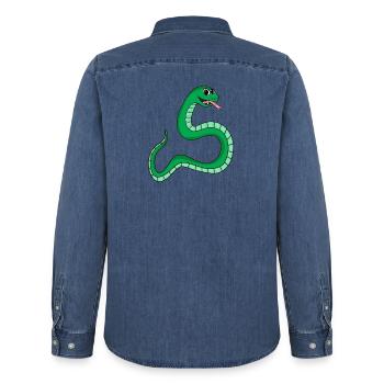 Schlange - Männer Jeanshemd Organic von Stanley/Stella - verwaschenes Mittelblau  - Hinten - AI Model Male 185 light (185cm)
