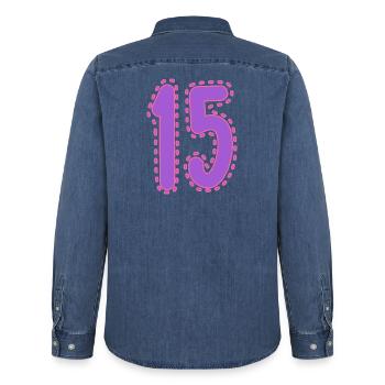15. 15 ANS. 15e ANNIVERSAIRE. ANNIVERSAIRE 15 ANS. - Chemise en denim homme bio Stanley/Stella - bleu moyen délavé  - Dos - AI Model Male 185 light (185cm)