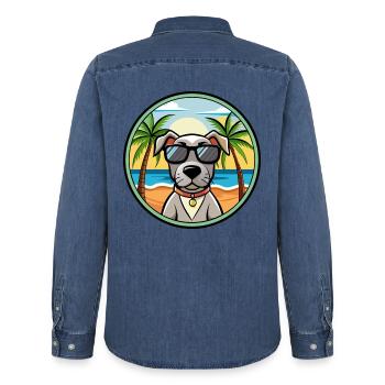 Alte dänische Pointer Hunderasse Cartoon Sonnenbrille - Männer Jeanshemd Organic von Stanley/Stella - verwaschenes Mittelblau  - Hinten - AI Model Male 185 light (185cm)